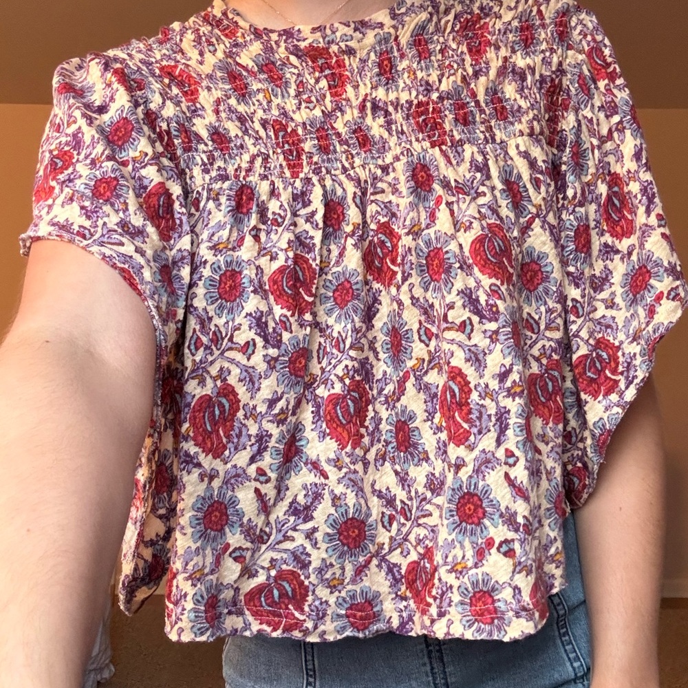 Free People Red and Purple Floral Top